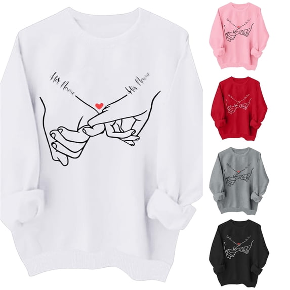 Oiyii Holding Hands Heart Line Print Sweatshirt for Little Girls Oversize Crew Neck Soft Pullover Sweatshirt Top,White