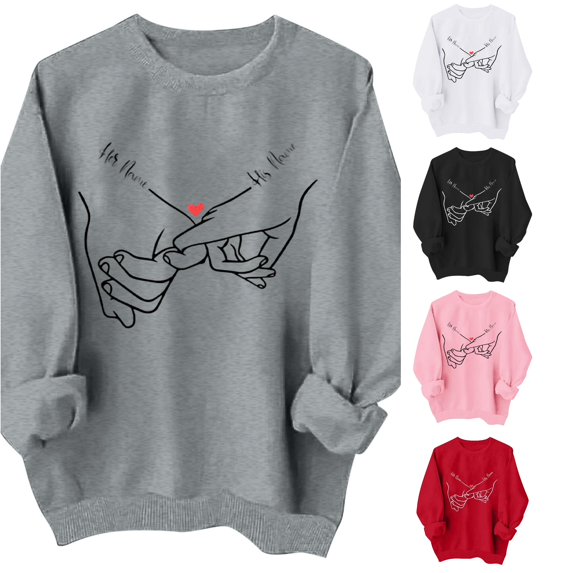 Oiyii Holding Hands Heart Line Print Sweatshirt for Toddler Girls Oversize Crew Neck Soft Pullover Sweatshirt Top,Grey