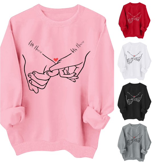 Oiyii Holding Hands Heart Line Print Sweatshirt for Toddler Girls Oversize Crew Neck Soft Pullover Sweatshirt Top,Pink