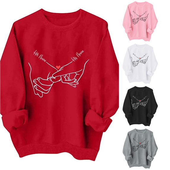 Oiyii Holding Hands Heart Line Print Sweatshirt for Toddler Girls Oversize Crew Neck Soft Pullover Sweatshirt Top,Red