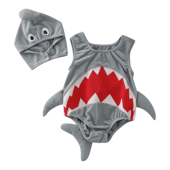 Oiyii Boy's Cute Role Play Shark Romper Sleeveless Animal Graphic Warm Jumpsuit
