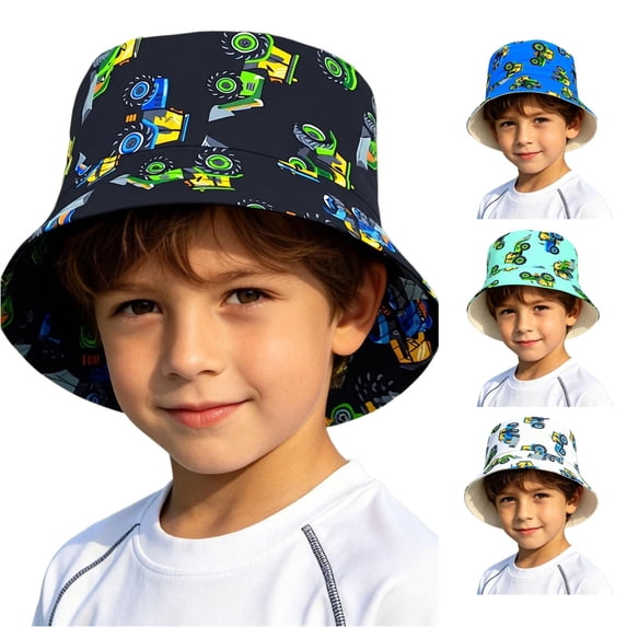Oiyii Infant Boys Quick‑Dry Sun Hats Monster Truck Printed Sport Outdoor Play Bucket Hats, Black