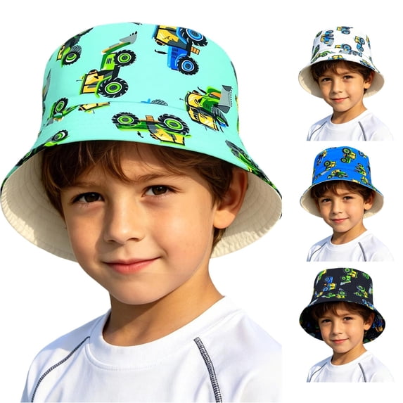 Oiyii Infant Boys Quick‑Dry Sun Hats Monster Truck Printed Sport Outdoor Play Bucket Hats, Green