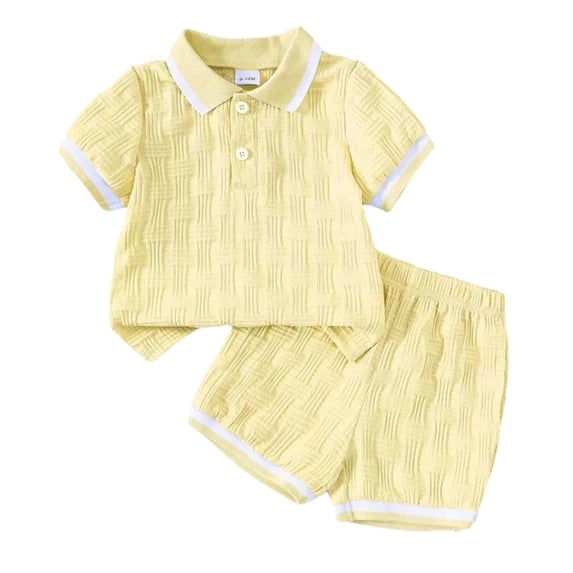 Oiyii Infant Boys Summer Outfits Jacquard Short Sleeve Polo Shirt Shorts 2-Piece Sets