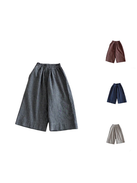 Infant Girl's Elastic Waist Striped Culottes Striped Wide Leg Trousers Daily Bottoms