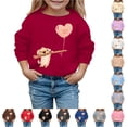 thumbnail image 1 of Oiyii Girl's Puppy Heart Balloon Cartoon Graphic Sweatshirt Long Sleeve Crew Neck Printed Sweatshirts Daily Casual Pullover Top,Red, 1 of 4