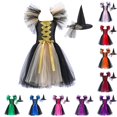 thumbnail image 1 of Oiyii Infant Girl's Ruffle Sleeve Lace-Up Tutu Gown Solid Square Neck Dresses Summer Halloween Witch Party Skirts,E, 1 of 6