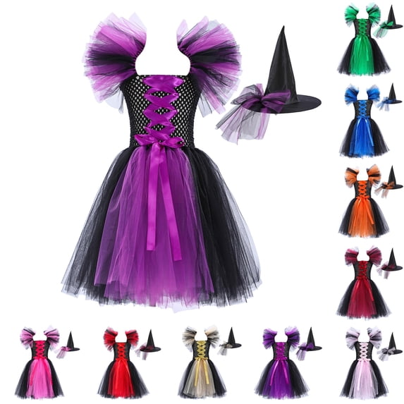 Oiyii Infant Girls Lace Up Halloween Dress Ruffle Sleeve Tiered Flowy Dresses Holiday Party Gown,F