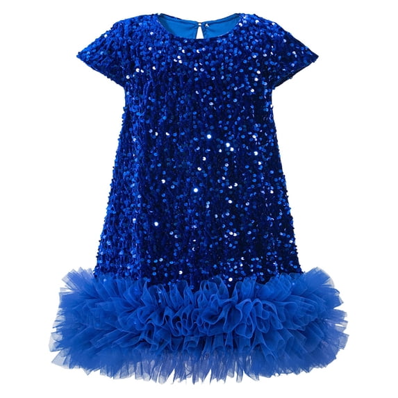 Oiyii Infant Girls Party Gown Tutu Dresses Sequins Sparkly Short Sleeve Ruffle Mesh Dress