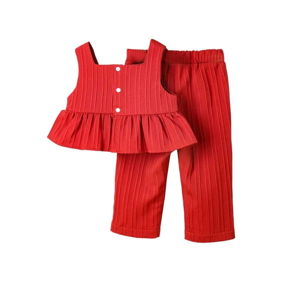 Oiyii Infant Girls Summer Outfits Casual Solid Ruffle Sleeveless Top Pants Set, Sizes 6M-3T