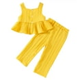 thumbnail image 1 of Oiyii Infant Girls Summer Outfits Casual Solid Ruffle Sleeveless Top Pants Set, Sizes 6M-3T, 1 of 5