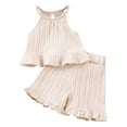 thumbnail image 1 of Oiyii Infant Girls Summer Outfits Solid Ruffle Sleeveless Top Shorts Set, Sizes 12-24 Months, 1 of 8
