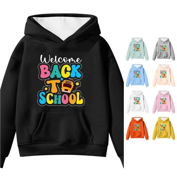 Oiyii Letter Print Hoodie for Big Boy Long Sleeve Back To School Hooded Sweatshirt Pullover Top,Black
