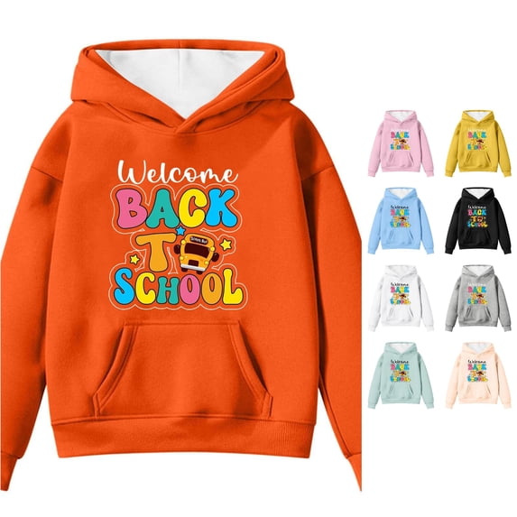 Oiyii Letter Print Hoodie for Toddler Boy Long Sleeve Back To School Hooded Sweatshirt Pullover Top,Orange