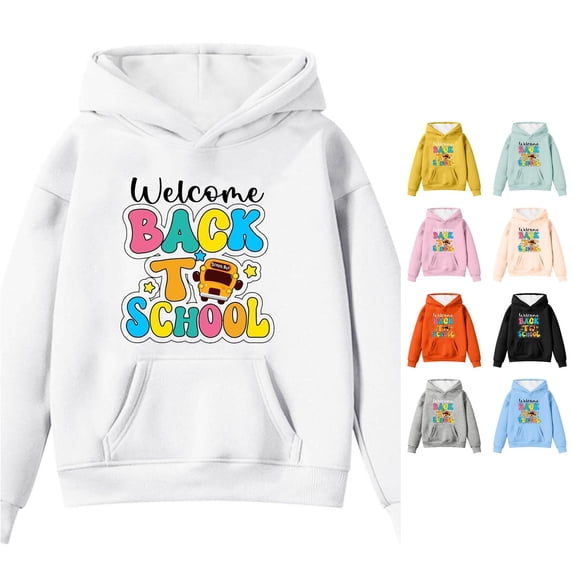 Oiyii Letter Print Hoodie for Toddler Boy Long Sleeve Back To School Hooded Sweatshirt Pullover Top,White