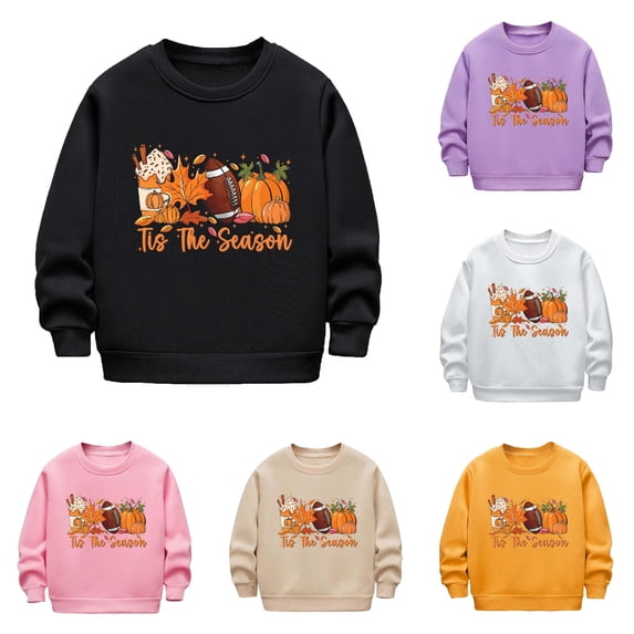 Oiyii Little Boy's Fall Graphic Sweatshirt Halloween Long Sleeve Pumpkin Football Print Outdoor Casual Pullover Top,Black