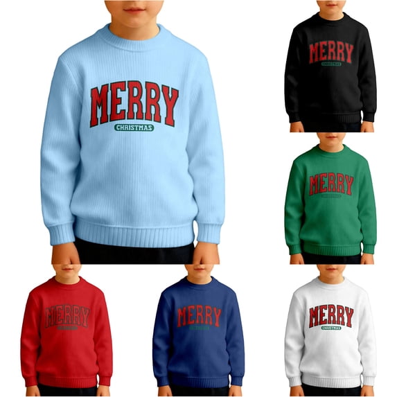 Oiyii Little Boys' Graphic Sweatshirt Letter Print O-Neck Long Sleeve Pullover Sweatshirts Casual Daily Pullover Top,Light Blue