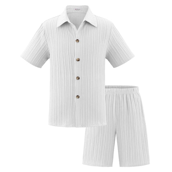 Oiyii Little Boys Outfits Solid Short Sleeve Button-Down Shirt Shorts Set, Sizes 5-14