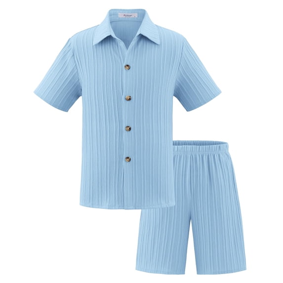Oiyii Little Boys Outfits Solid Short Sleeve Button-Down Shirt Shorts Set, Sizes 5-14