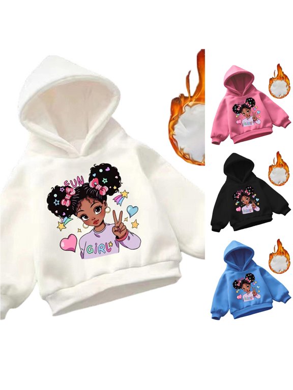 Little Girl's Cute Afro Little Girl Graphic Hoodie Long Sleeve Casual Hooded Sweatshirt Pullover Top,White