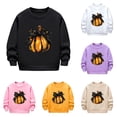 thumbnail image 1 of Oiyii Little Girl's Festive Graphic Sweatshirt Crew Neck Long Sleeve Halloween Pumpkin Bow Print Pullover Sweatshirts Holiday Kids Tops,Black, 1 of 3