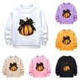 thumbnail image 1 of Oiyii Little Girl's Festive Graphic Sweatshirt Crew Neck Long Sleeve Halloween Pumpkin Bow Print Pullover Sweatshirts Holiday Kids Tops,White, 1 of 3