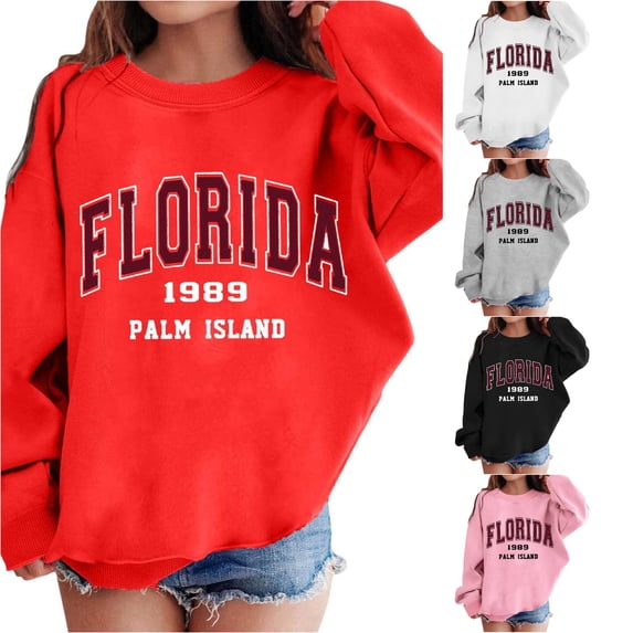 Oiyii Little Girl's Oversized Sweatshirt Letter Graphic Crewneck Long Sleeve Retro Casual Pullover Tops,Red