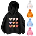 thumbnail image 1 of Oiyii Little Girl's Pastel Graphic Hoodie Long Sleeve Multi Tone Heart Grid Print Outdoor Casual Hooded Sweatshirt,Black, 1 of 4
