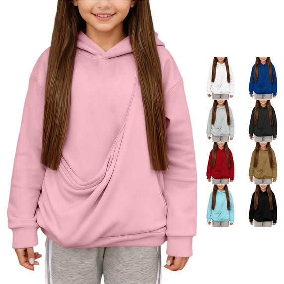 Oiyii Little Girl's Solid Basic Hoodie Sweatshirt Long Sleeve Casual Hooded Sweatshirt Daily Pullover Top,Pink