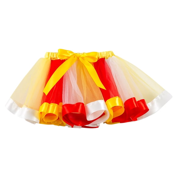 Oiyii Little Girls Ballet Dance Skirts Bow Rainbow Color Elastic Waist Mesh Tutu Skirt