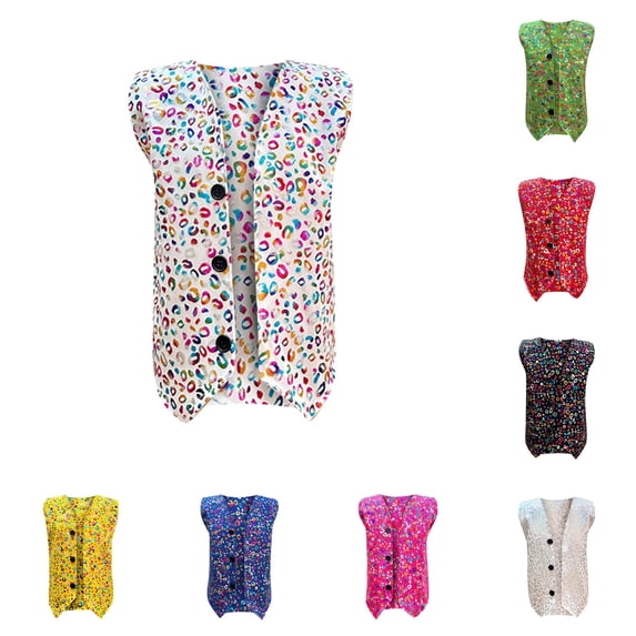 Oiyii Little Girls' Leopard Print Vest Sleeveless V Neck Jacket Colorful Animal Pattern Children Waistcoat,White