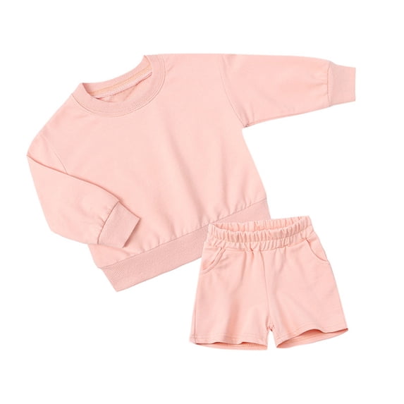 Oiyii Little Girls Outfits Unisex Cotton Solid Sweatshirt Shorts Sweatsuit, Sizes 5-6