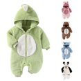 thumbnail image 1 of Oiyii Newborn Boy Hooded Romper Panda Fleece Long Sleeve Jumpsuit Everyday Bodysuit, 1 of 4