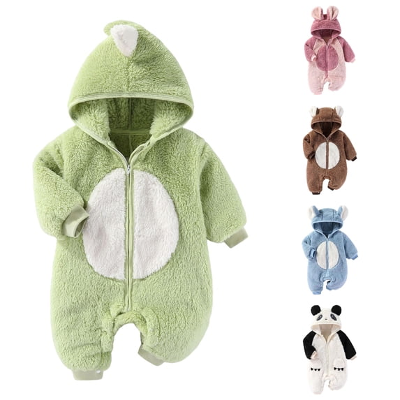 Oiyii Newborn Boy Hooded Romper Panda Fleece Long Sleeve Jumpsuit Everyday Bodysuit
