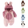 thumbnail image 1 of Oiyii Newborn Boy Hooded Romper Panda Fleece Long Sleeve Jumpsuit Everyday Bodysuit, 1 of 4