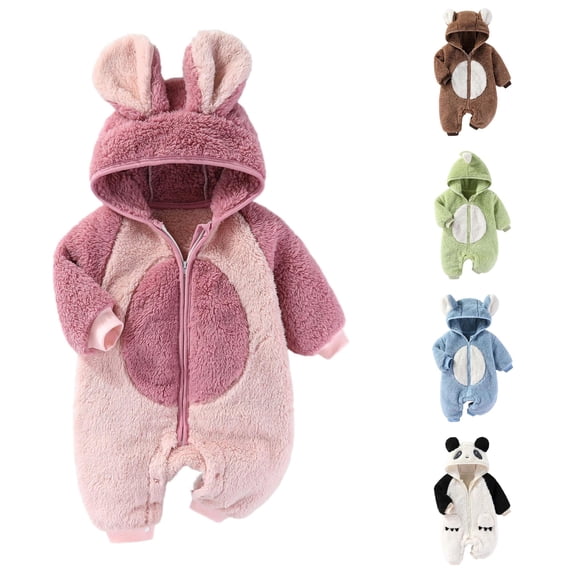 Oiyii Newborn Boy Hooded Romper Panda Fleece Long Sleeve Jumpsuit Everyday Bodysuit