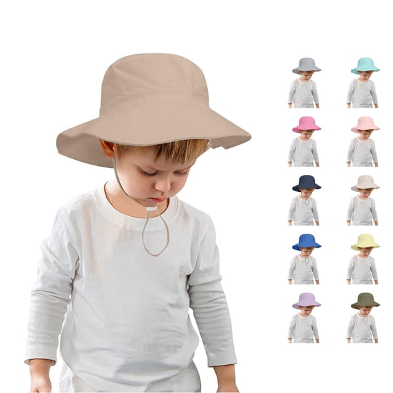 Oiyii Newborn Boys Chin‑Strap Bucket Hat Solid Caps Outdoor Headwear Fishman Cap, Khaki
