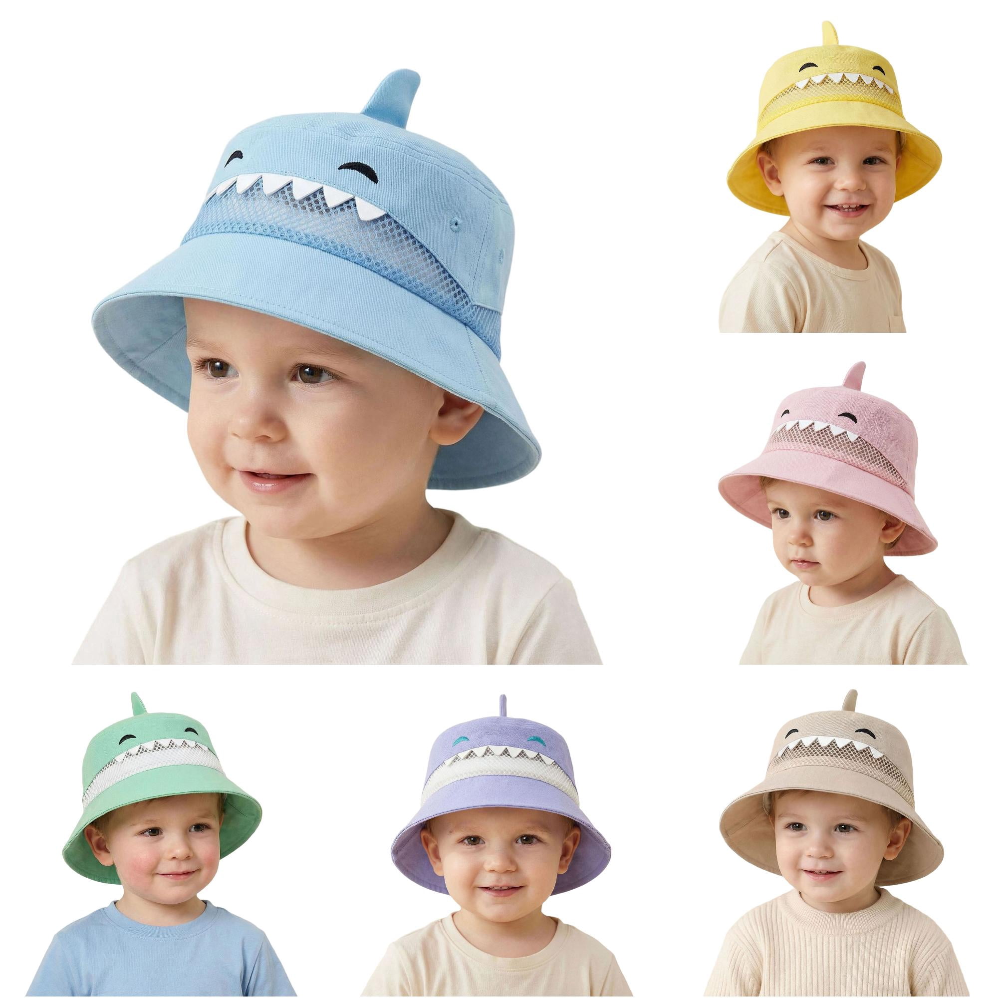 Oiyii Newborn Boys Mesh‑Panel Bucket Hats Shark‑Character Summer Sun ...