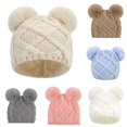 thumbnail image 1 of Oiyii Newborn Girls Double‑Pom‑Pom Pom‑Pom Hat Solid Beanie Hats Daily‑Wear Headwear, Wh2, 1 of 6