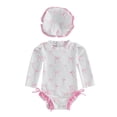 thumbnail image 1 of Oiyii Newborn Girls One-Piece Swimsuit Summer Long Sleeve Ruffle Rash Guard with Swim Hat, 1 of 3