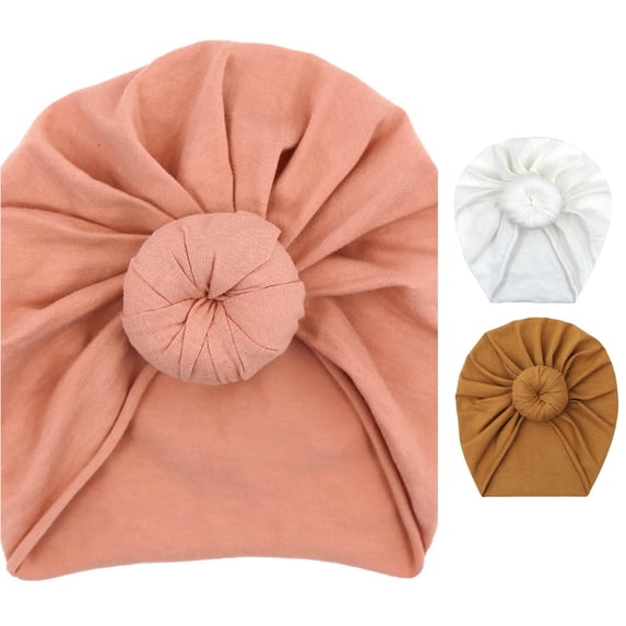 Oiyii Girls Soft Beanies Knotted Top Baby Beanies, Light Pink