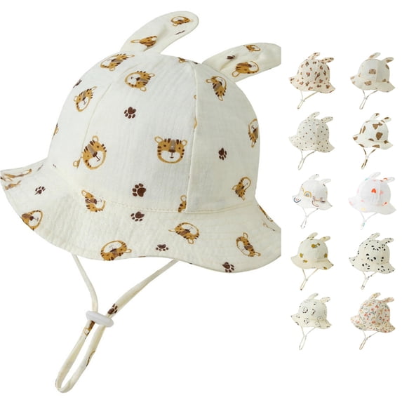 Oiyii Play‑Suitable Bucket Hats for Baby Newborn Girl Animal‑Sketch‑Printed Sun Hats, Khaki2