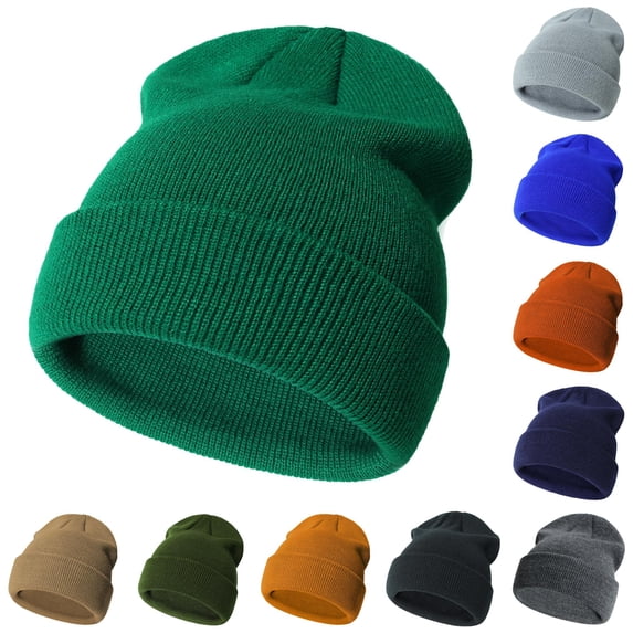 Oiyii Solid Color Beanies for Boy Cozy Knit Bucket Hats Warm Fall Winter Cap, Dark Green