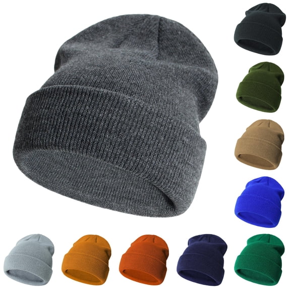 Oiyii Solid Color Beanies for Toddler Boy Cozy Knit Bucket Hats Warm Fall Winter Cap, Dark Gray