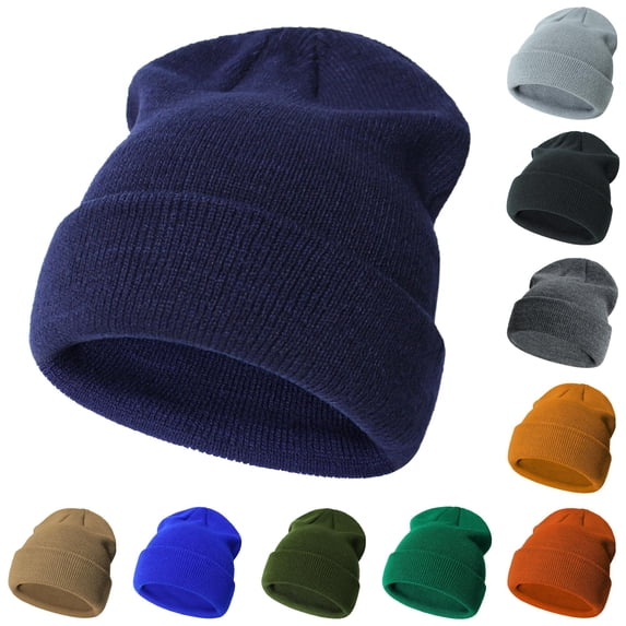 Oiyii Solid Color Beanies for Toddler Boy Cozy Knit Bucket Hats Warm Fall Winter Cap, Navy