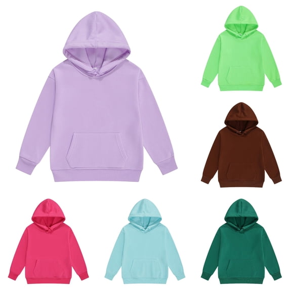 Oiyii Solid Hoodie for Little Girl Soft Crew Neck Long Sleeve Daily Hoodie Sweatshirt Pullover Top,Purple