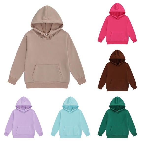 Oiyii Solid Hoodie for Toddler Girl Soft Crew Neck Long Sleeve Daily Hoodie Sweatshirt Pullover Top,Khaki