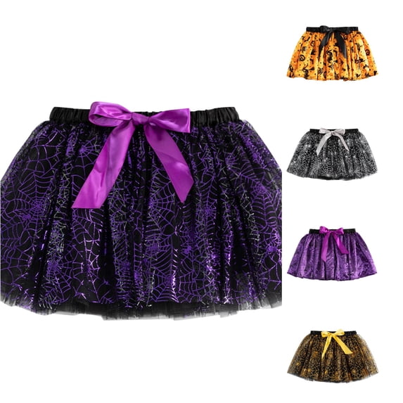Oiyii Spider Web Halloween Tutu for Toddler Girls Elastic Waist Party Skirt Holiday Pageant Pettiskirt,Dark Purple
