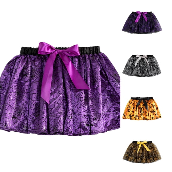 Oiyii Spider Web Halloween Tutu for Toddler Girls Elastic Waist Party Skirt Holiday Pageant Pettiskirt,Purple