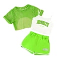 thumbnail image 1 of Oiyii Summer Girls 3 Piece Fishnet Short Sleeve Crop Top Camisole Shorts Set, Sizes 5-14, 1 of 2